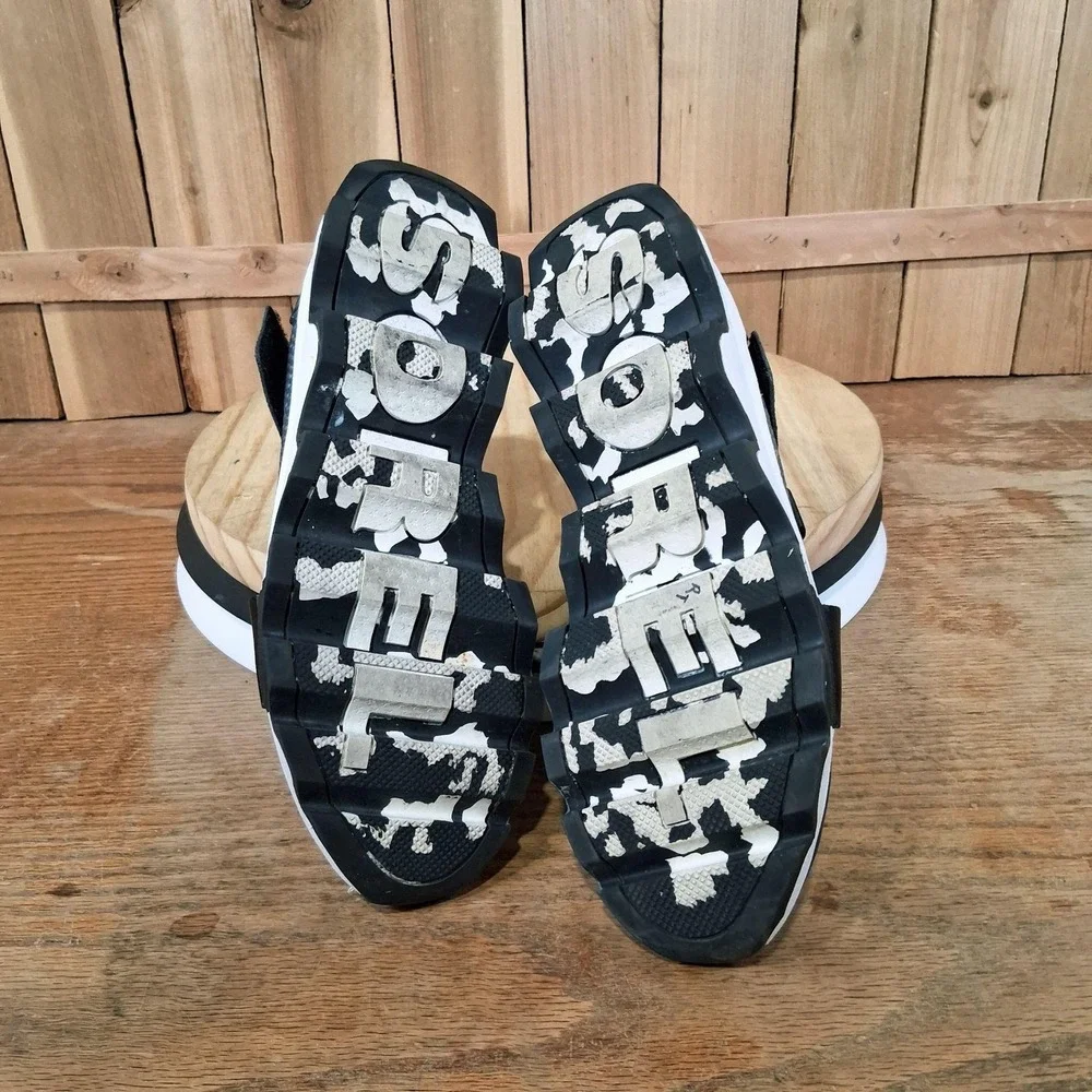 Sorel Kinetic Sneak‎ Shoes Womens 8.5 Black Mesh Slip On Walking Strap Sneakers